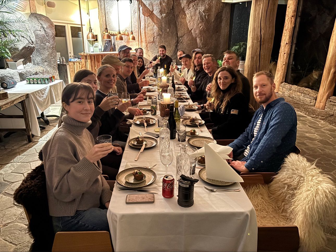 Team celebrating at dinner event